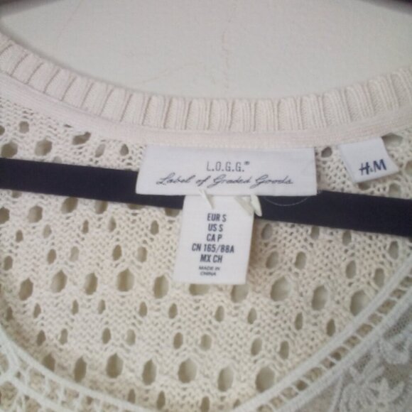LOGG H&M Sweater S Women Short Sleeve Lace Open Knit Beige - Picture 4 of 16